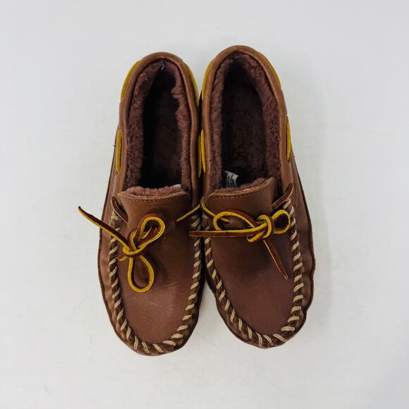 L.L. Bean Brown Leather Wicked Good Moccasin Slippers Women’s 6M - Picture 5 of 11